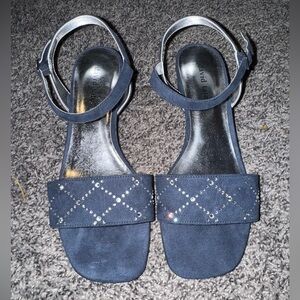 David Tate Faux Suede Blue Studded Heels